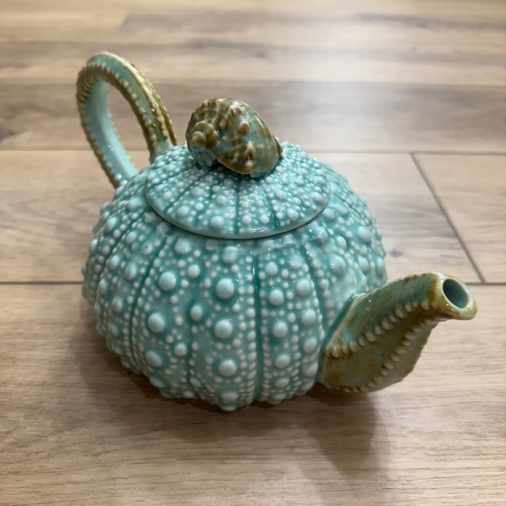 Blue Sky Clayworks Turquoise Sea Urchin Teapot 14629 Handcrafted Coastal Ceramic